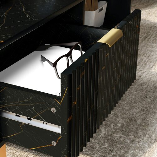 Wyld Haus Neva Wooden Black Marble Effect Coffee Table With Integrated Storage