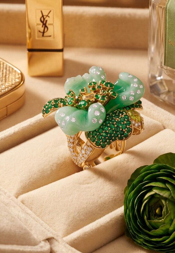 Latelita Jade Rose Flower Cocktail Ring Gold