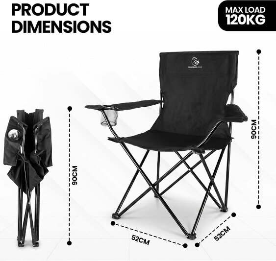Brambles Home Foldable Camping Chairs Set of 2 Portable Outdoor Garden Fishing Festival Chairs