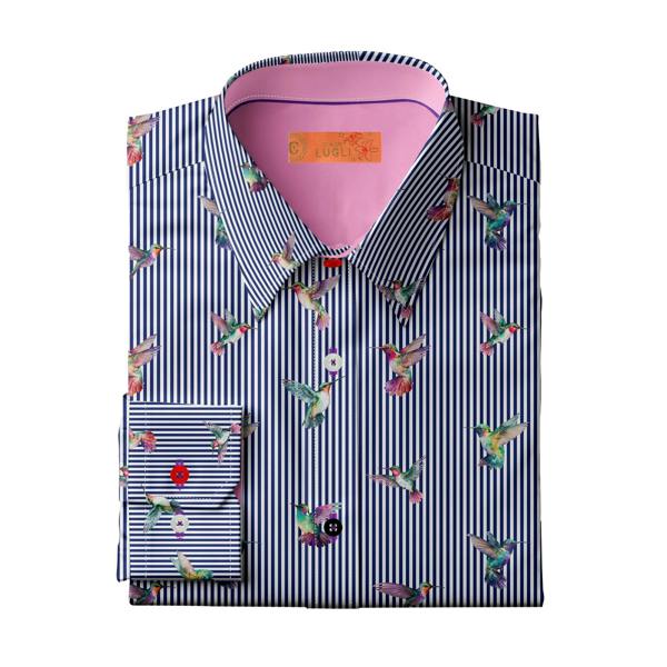STRIPED HARMONY OF HUMMINGBIRDS WOMENS  PRINT SHIRT - Premium Men's Patterned Shirt by Claudio Lugli | Bold Design, Tailored Fit, Best Printed Shirts