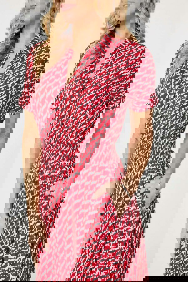 Red | Geo Print Hanky Hem Midi Dress