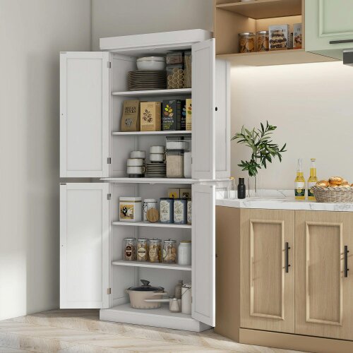 Wyld Haus Varofa Wooden White Freestanding Kitchen Cupboard With 4 Doors And 6 Tier Shelving