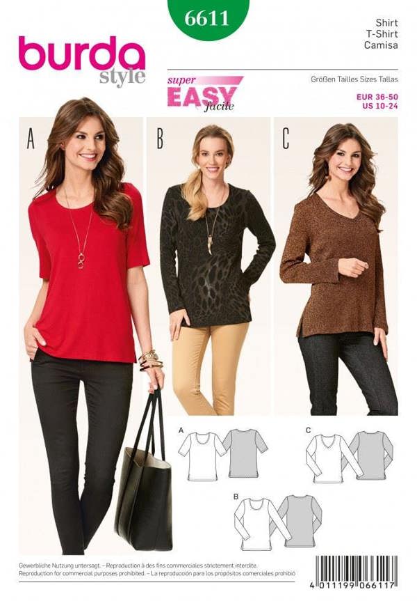 Burda Sewing Pattern 6611 Tops For Women, 10 to 24 - Easy