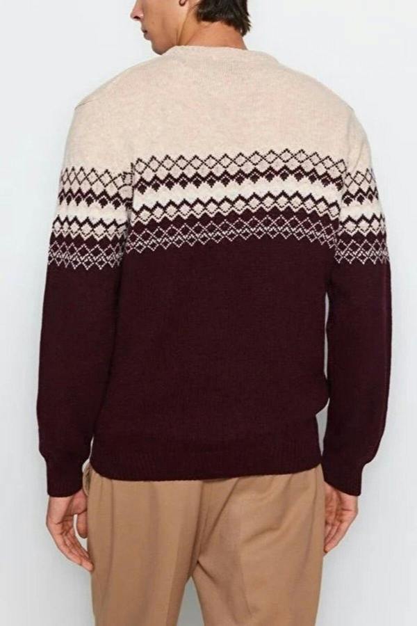 WOVCOR Crew Neck Ethnic Knit Men's Sweater