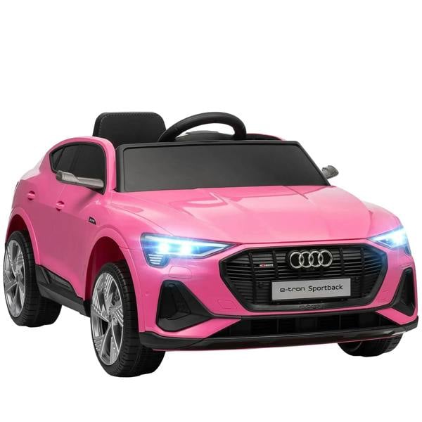 Pink kids electric ride-on car with LED headlights and front grille