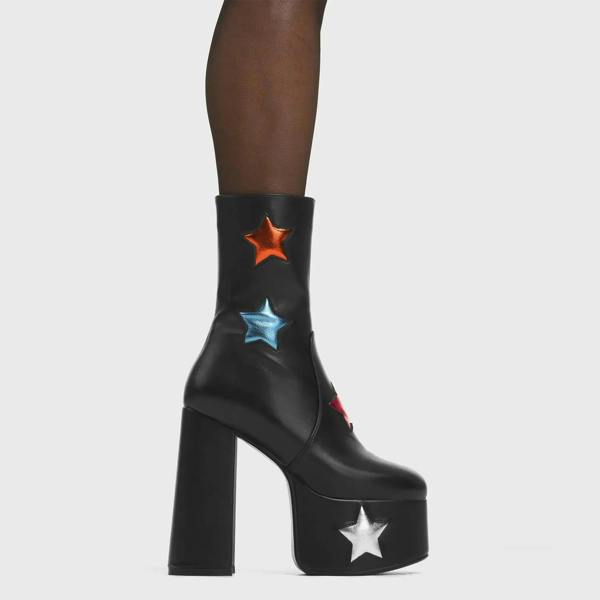 Lamoda Star Girl Women Platform Shoes Black PU Multi Star Design Stylish