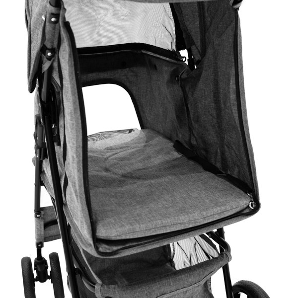 Monstershop Pet Stroller with Rain Cover - Woven Grey