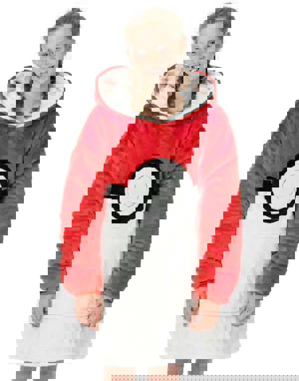 Pokemon Unisex Kids Red Pokeball Large Graphic Blanket Hoodie (One Size)