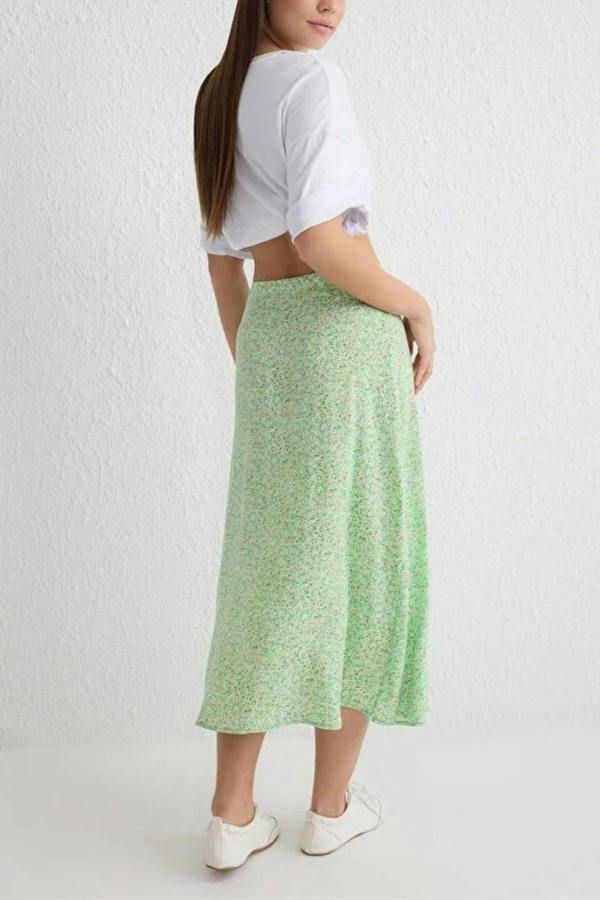 WOVCOR Floral Print Midi Woven Skirt with Slit Detail