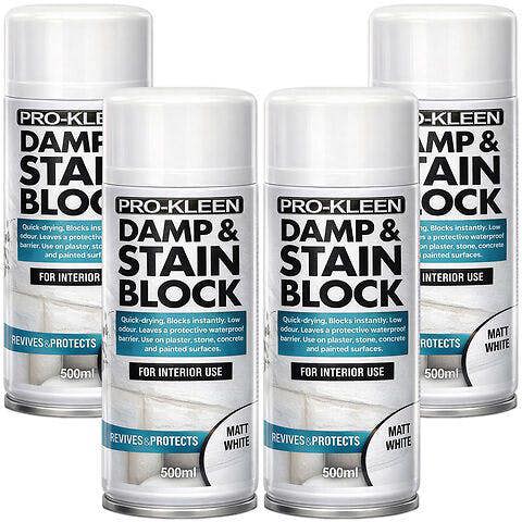 ProKleen Pro-Kleen Damp & Stain Block Spray Primer - Covers Damp, Mould, Grease & Rust Stains 500ml x4
