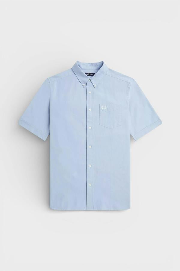 Fred Perry Cotton Short Sleeve Oxford Shirt Blue