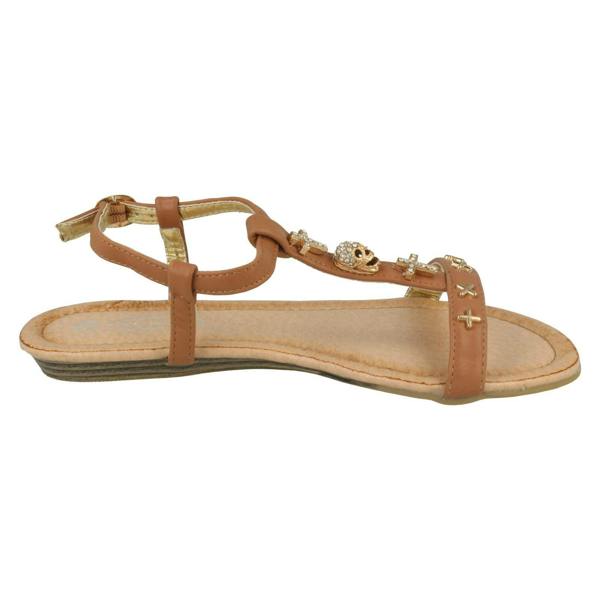Spot On Girls Spot On Casual T-bar Sandals With Skull And Cross Detail