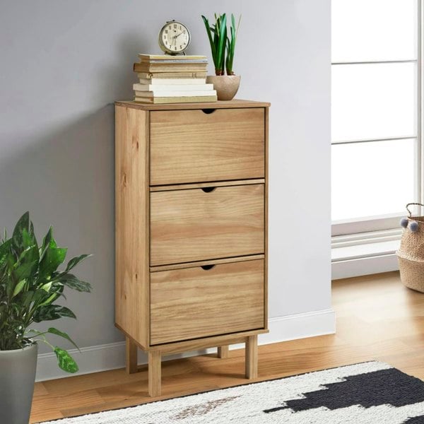 Berkfield Shoe Cabinet OTTA with 3 Drawers Brown Solid Wood Pine