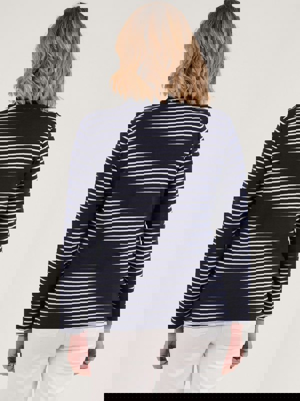 PennyPlain Henley Striped Polo Top - French Navy/ivory