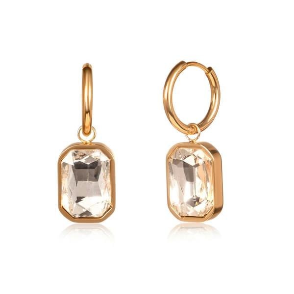 Zavana Gold Rectangle Crystal Dangle Earrings on Small Hoops
