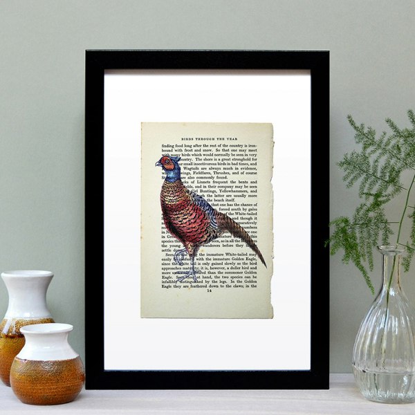 Hands & Hearts Pheasant vintage book page art print