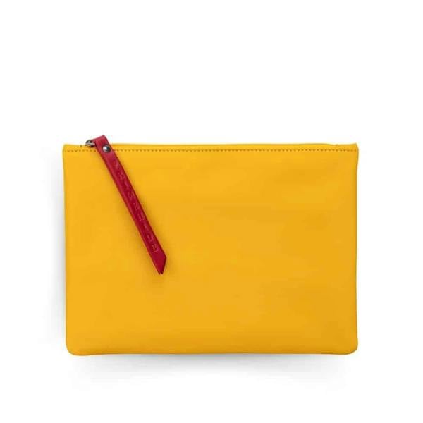 Soft yellow leather makeup pouch medium – front view