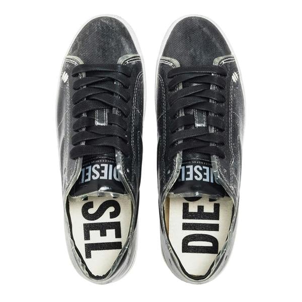 Diesel Mens Leroji Distressed Canvas Low Cut Trainers - Black - 