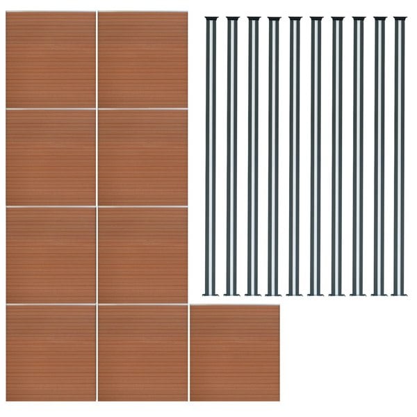 Monstershop Composite Fence Panel x 9 & LED Posts x 10 - Brown