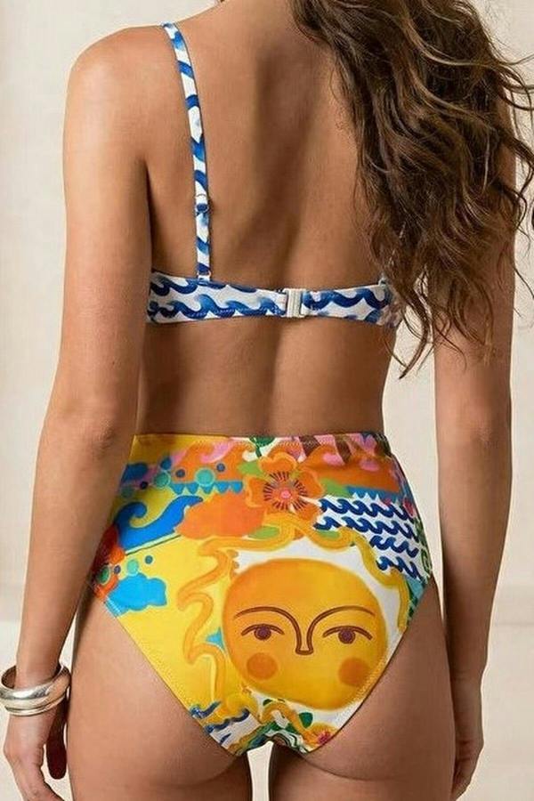 WOVCOR Tropical Patterned Balconette Padded High-Waisted Regular Bikini Set