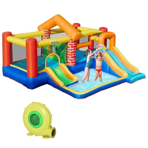 Bobobiy 4-in-1 Kids Bouncy Castle with Double Slides, Trampoline, Pool, Climbing Wall and Blower, Age 3-8, 3.8 x 3.7 x 2.3m