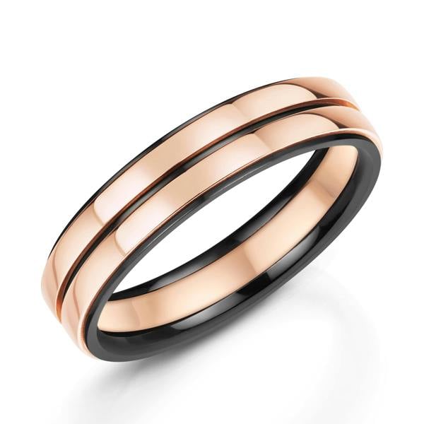 Sarah Layton Zirconium & 9ct Rose Gold Striped Wedding Ring, 5.5mm