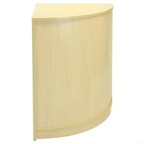 Curved maple retail shop corner counter CM60 with a smooth finish, ideal for maximizing space in store layouts