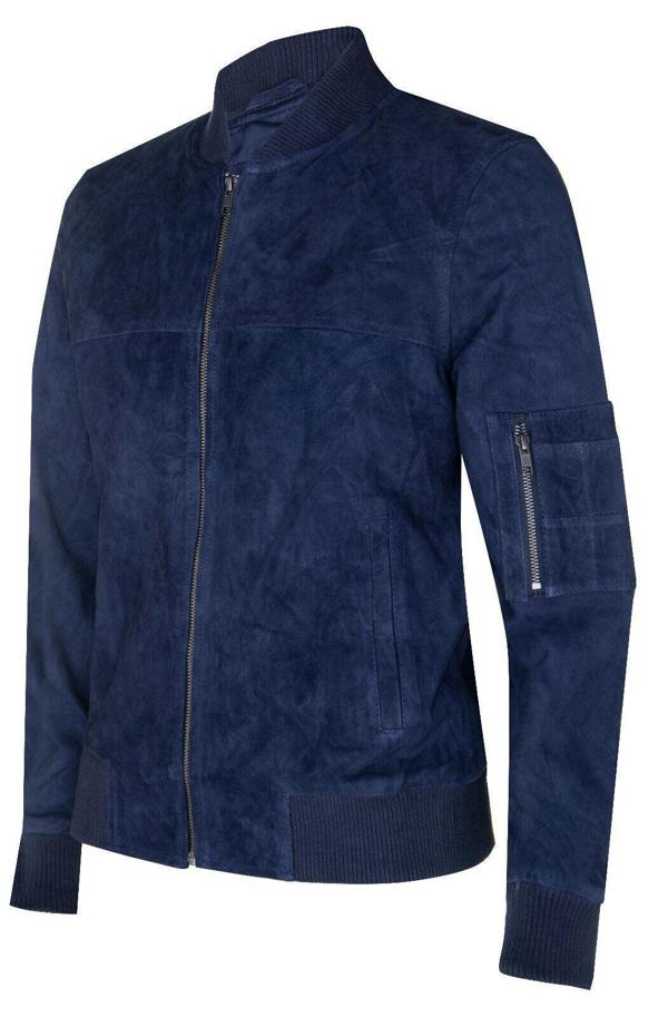 Infinity Leather Mens Suede Leather MA-1 Varsity Bomber Jacket