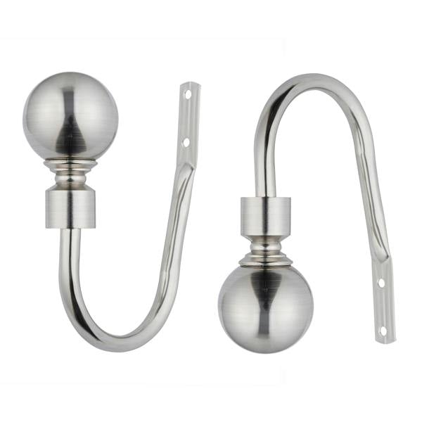 A.Unique Home Pair of Plain Ball Metal Holdbacks (Pair of Holdbacks) - Brushed Steel