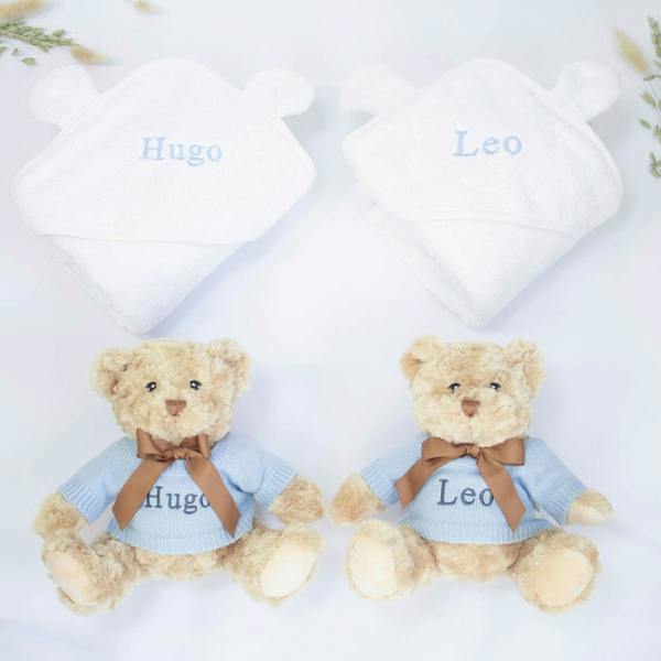 The Baby Gifting Company Twin Boys Teddy and Towel Gift Set