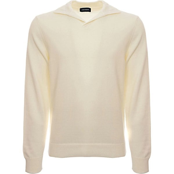 Thom Sweeney Mens Heavy Gauge Long Sleeve Skipper Polo Cotton In White