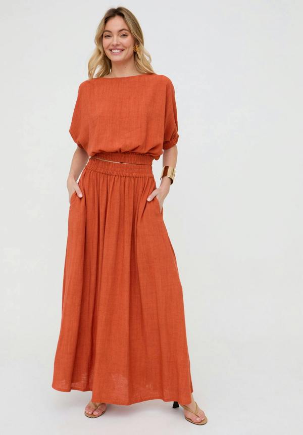 Sesame Elasticated Waist Maxi Skirt In Rust - image 1