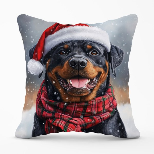 Warren Reed Snowy Christmas Rottweiler Cushion