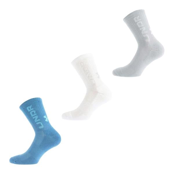 Under Armour Childrens/Kids Mid Calf Crew Socks (Pack of 3) - Blue/White/Grey