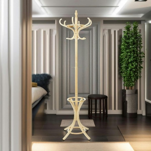 Rafaelo Mobilia Wooden Coat Stand With 12 Hooks Oak