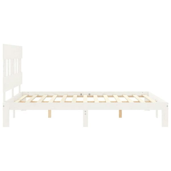 Berkfield Bed Frame with Headboard White King Size Solid Wood