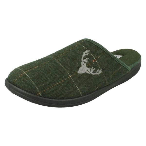 Padders Mens Padders Stag Detailed Mule Slippers Stag