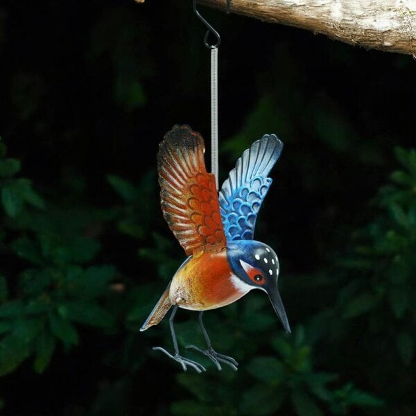 EDH Door Hardware Small Metal Hanging Kingfisher(14cm x 10cm x 10cm) – Handcrafted Weather-Resistant Bird Ornament –Decorative Hanging Robin
