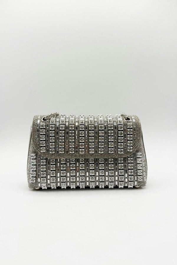 SVNX Silver Embellished Shoulder Bag