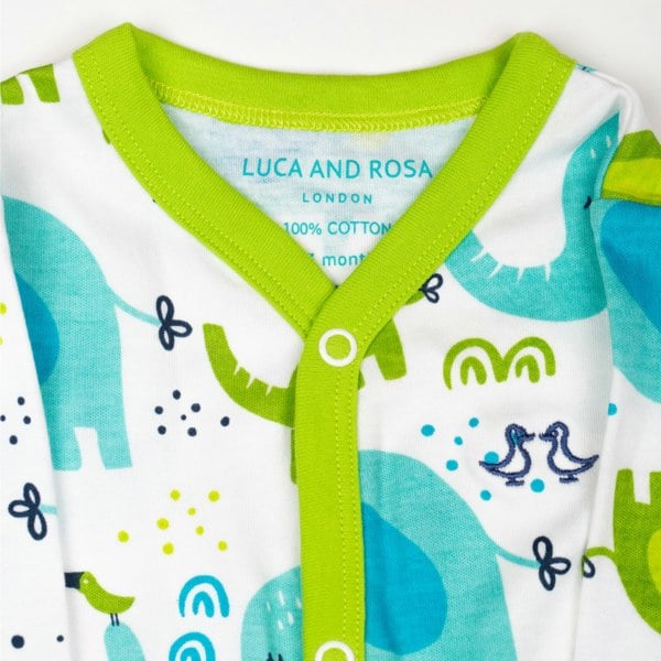 Luca and Rosa Little Elephant Print Boys Sleepsuit