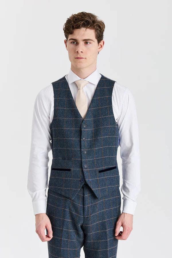 Paul Andrew Harris - Men's Navy Tweed Wool Blend Waistcoat
