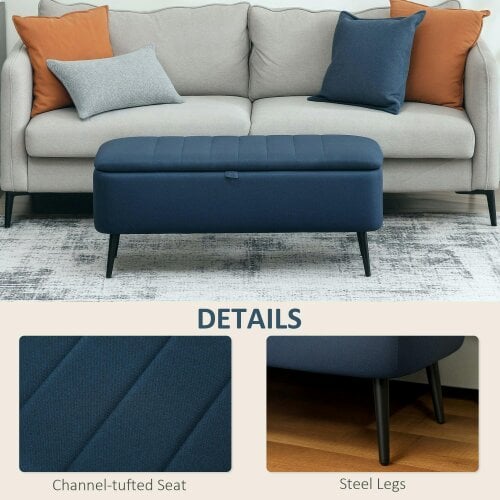 Wyld Haus Sudina Linen Look Rectangle Dark Blue Storage Ottoman