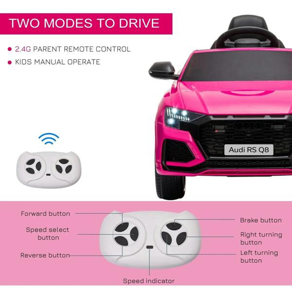Pink kids electric ride-on car with parent remote control and dual drive modes