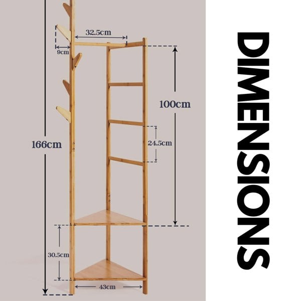 Rafaelo Mobilia Bamboo Coat Rack Stand With 2 Shelves