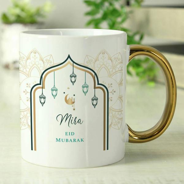 Personalised Eid And Ramadan Gold Handled Mug - lifestyle shot