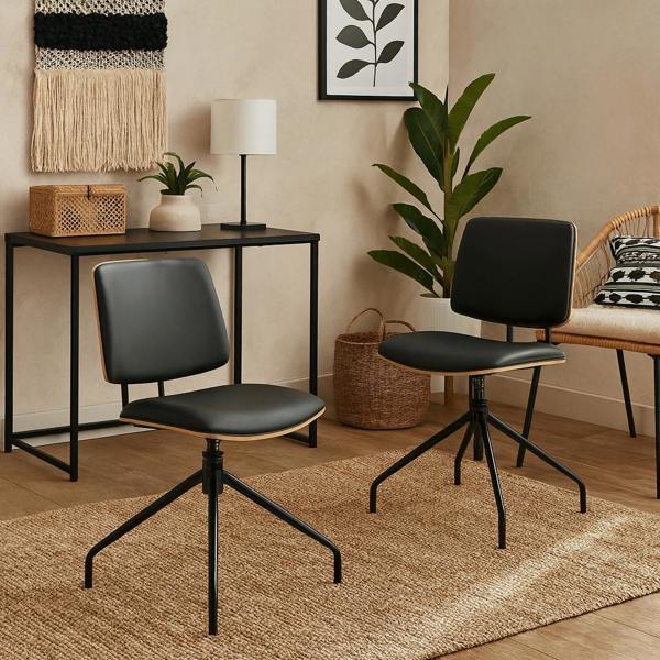 Wyld Haus Set of 2 Nairobi Swivel Dining Chairs Black Veneer and Faux Leather