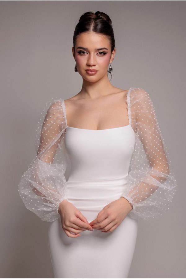 Dobby Organza Bishop Sleeve Multiway Maxi Dress - White DR5011