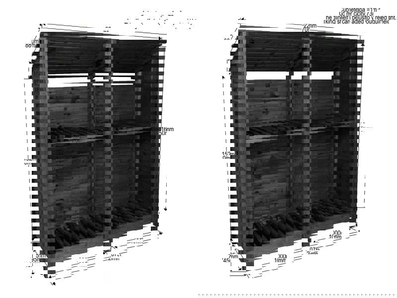 Arbor Garden Solutions Wooden Log Store (Roof Sloping Back) with Shelf W-227cm, H-126cm or 180cm, D-88cm