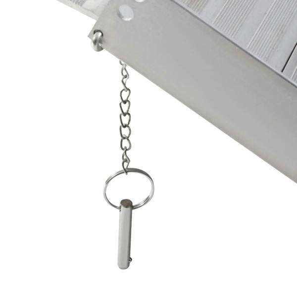 Silver safety chain with key ring attachment on folded ramp edge