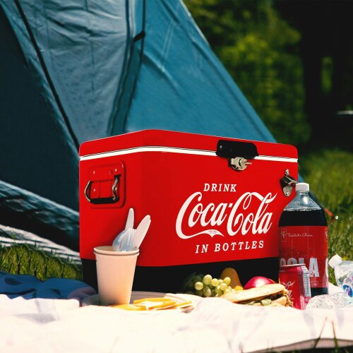 Coca-Cola 51L Portable Cool Box – Ice Chest Cooler for Camping, Beach, Fishing & RV Trips (Red)